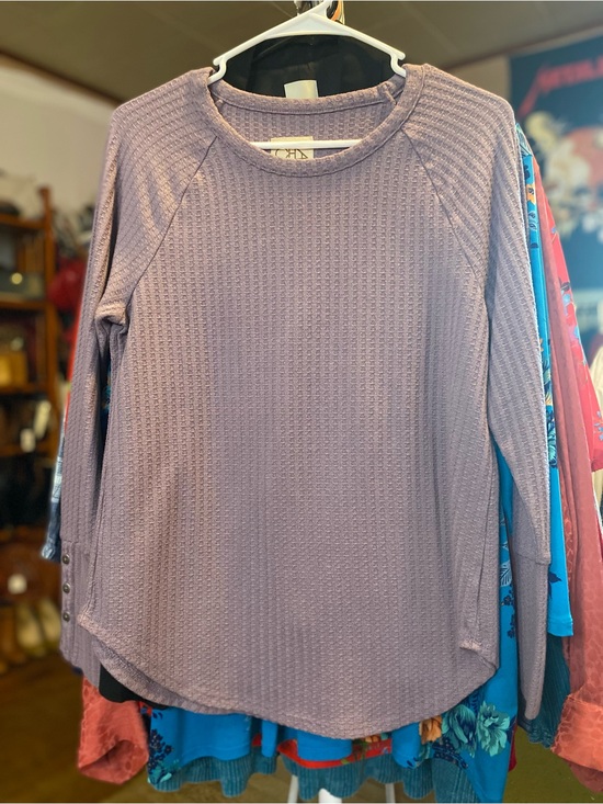 Chaser Tops - Relaxed Lavender Waffle Knit Long-Sleeve Top